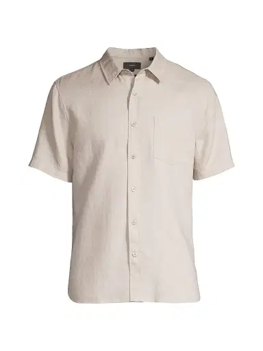 Vince Men's Linen Short-Sleeve Button-Front Shirt - Pumice Rock - Size XXL | Thumbnail 1 Vince Men's Linen Short-Sleeve Button-Front Shirt - Pumice Rock - Size XXL | Thumbnail 1