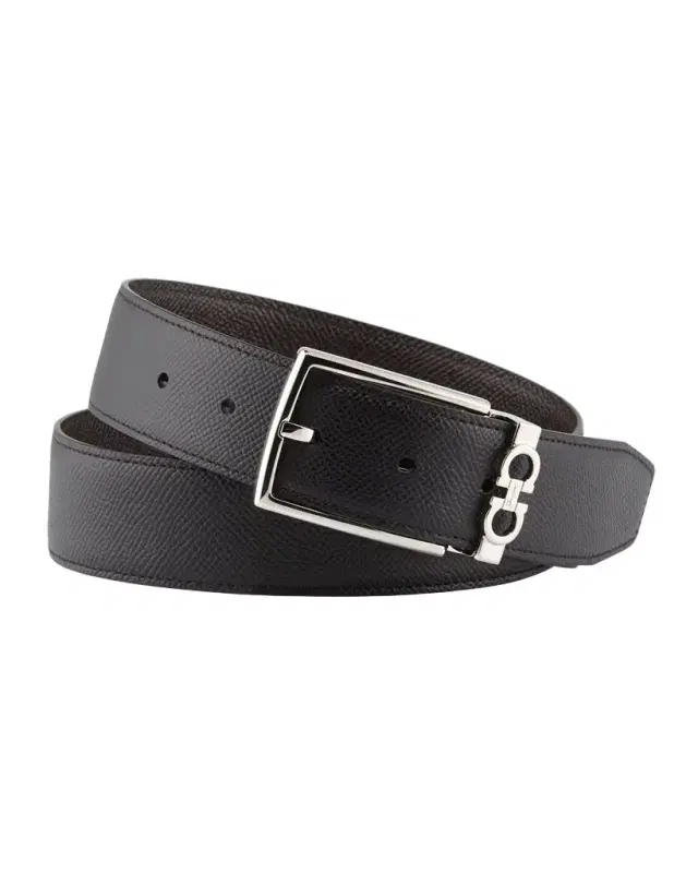 Men 's Reversible Textured Leather Belt with Classic Buckle