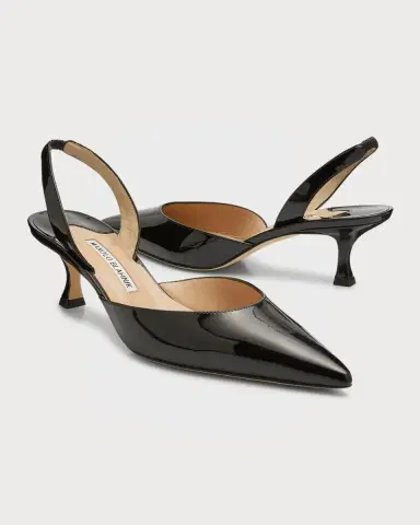 Manolo Blahnik Carolyne Low-Heel Patent Halter Pumps | Thumbnail 9