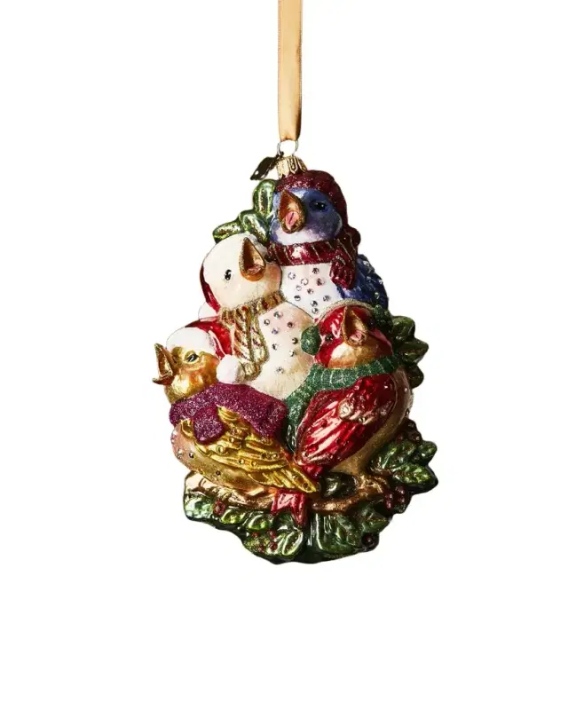 Jay Strongwater Four Calling Birds Glass Ornament