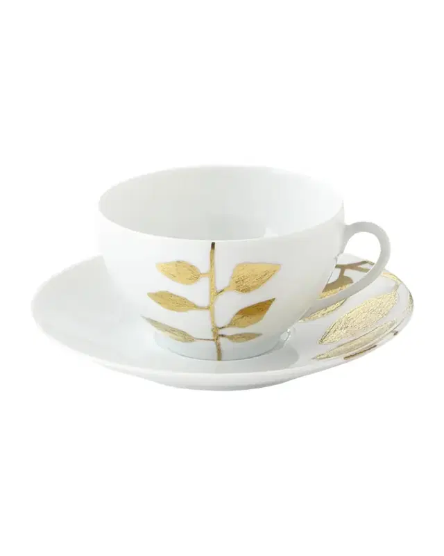 Haviland & Parlon Daphne White Gold-Leaf Breakfast Cup & Saucer