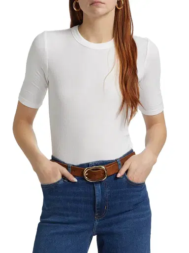 Frame Women's Rib Crewneck T-Shirt - White - Size Large | Thumbnail 3 Frame Women's Rib Crewneck T-Shirt - White - Size Large | Thumbnail 3
