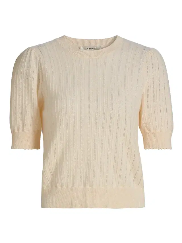 FRAME Women's Ladder Pointelle Cashmere Short-Sleeve Sweater - Cream