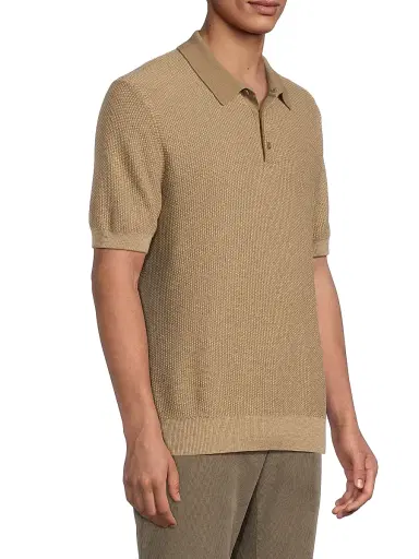 Vince Men's Textured Wool-Cotton-Blend Jacquard Polo Shirt - Teton River Sand - Size XXL | Thumbnail 4