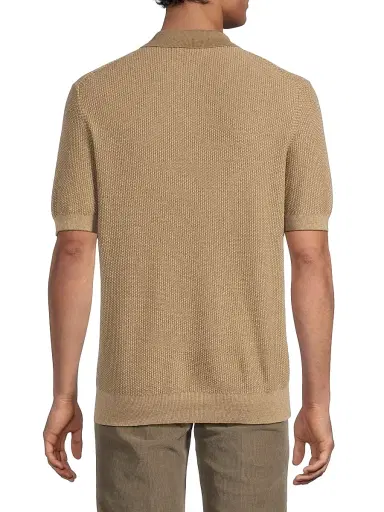 Vince Men's Textured Wool-Cotton-Blend Jacquard Polo Shirt - Teton River Sand - Size XXL | Thumbnail 5
