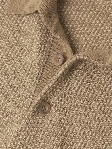 Vince Men's Textured Wool-Cotton-Blend Jacquard Polo Shirt - Teton River Sand - Size XXL | Thumbnail 6