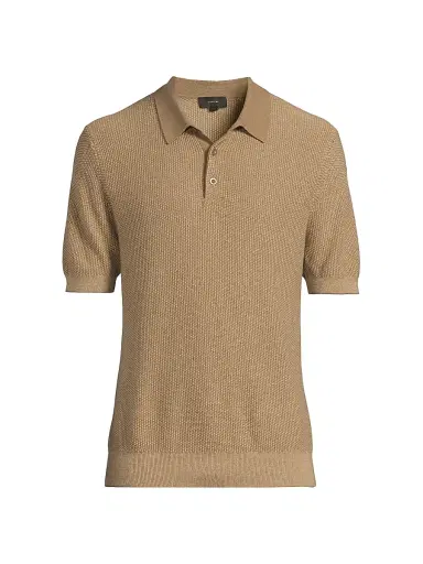 Vince Men's Textured Wool-Cotton-Blend Jacquard Polo Shirt - Teton River Sand - Size XXL | Thumbnail 1