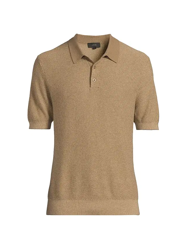 Men's Textured Wool-Cotton-Blend Jacquard Polo Shirt - Teton River Sand