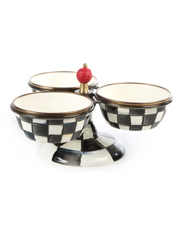 MacKenzie-Childs Courtly Check Enamel Triple Bowl Server