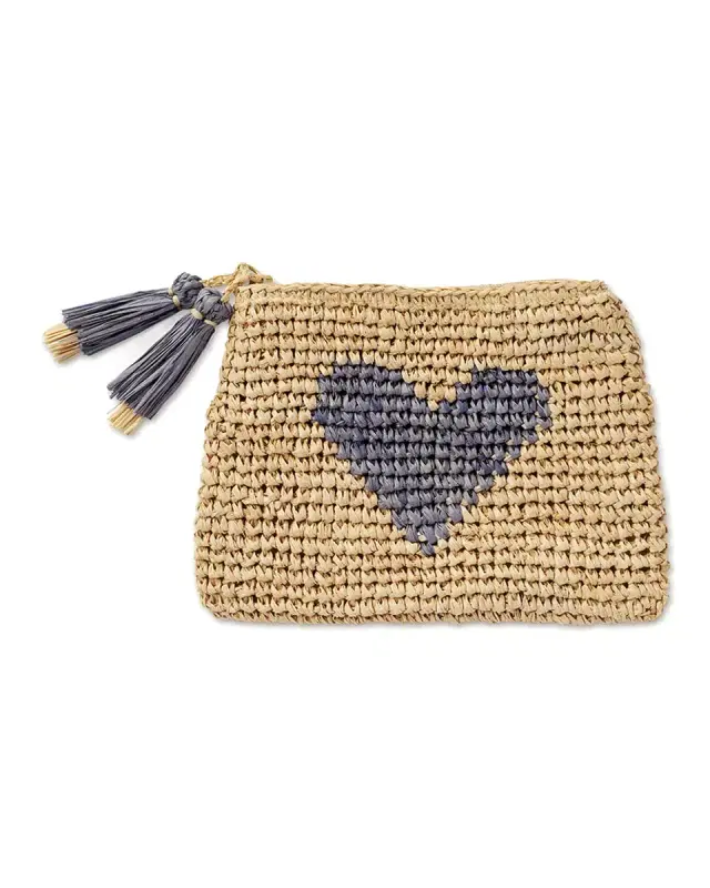 Small Heart Raffia Zip-Pouch