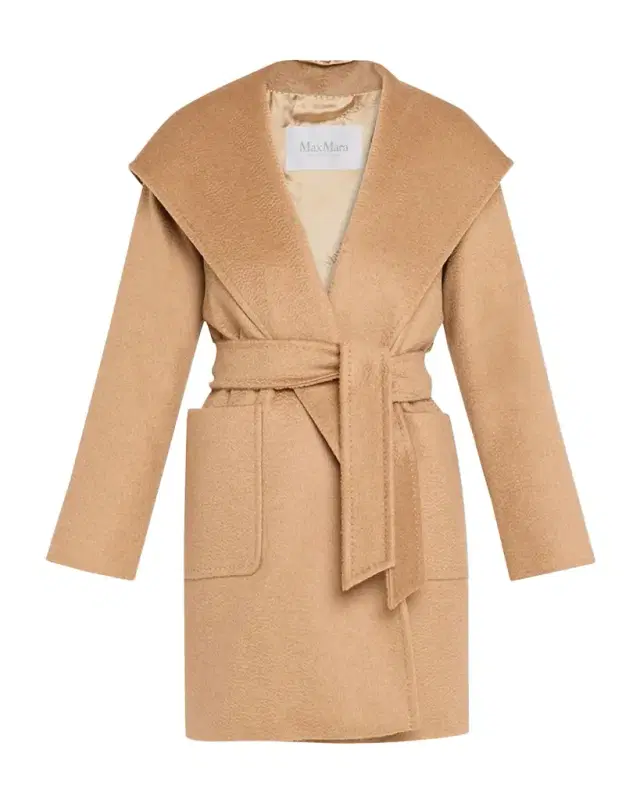 Max Mara Rialto Camel Hair Belted Short Hooded Coat