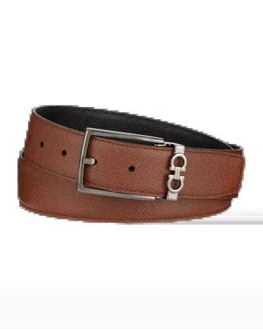 Ferragamo Men's Textured Leather Belt with Gancini Detail | Thumbnail 2 Ferragamo Men's Textured Leather Belt with Gancini Detail | Thumbnail 2