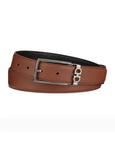 Ferragamo Men's Textured Leather Belt with Gancini Detail | Thumbnail 3 Ferragamo Men's Textured Leather Belt with Gancini Detail | Thumbnail 3