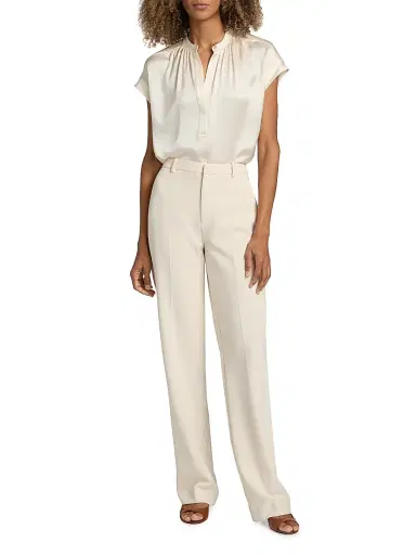 Vince Women's Silk Gathered Neck Cap-Sleeve Blouse | Thumbnail 2