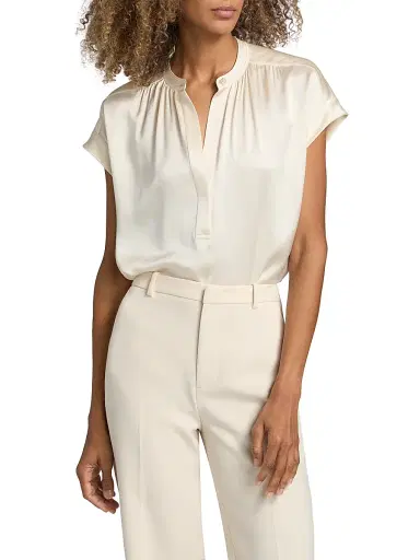 Vince Women's Silk Gathered Neck Cap-Sleeve Blouse | Thumbnail 3