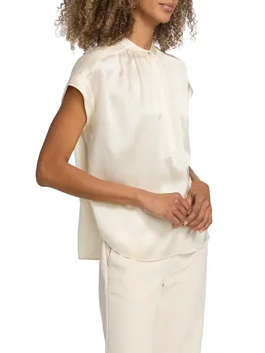 Vince Women's Silk Gathered Neck Cap-Sleeve Blouse | Thumbnail 4