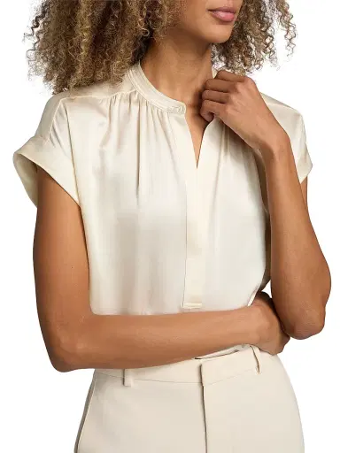 Vince Women's Silk Gathered Neck Cap-Sleeve Blouse | Thumbnail 6