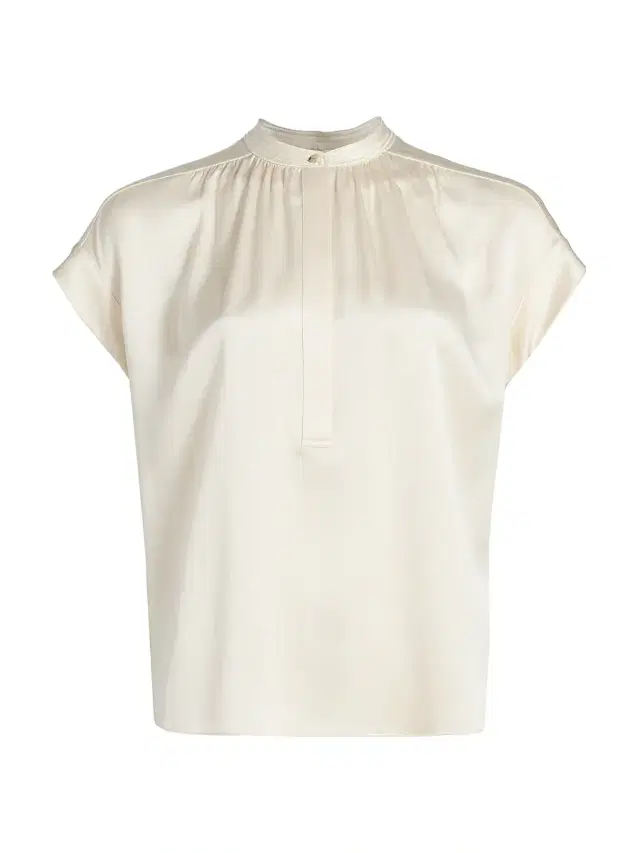 Vince Women's Silk Gathered Neck Cap-Sleeve Blouse - Creme