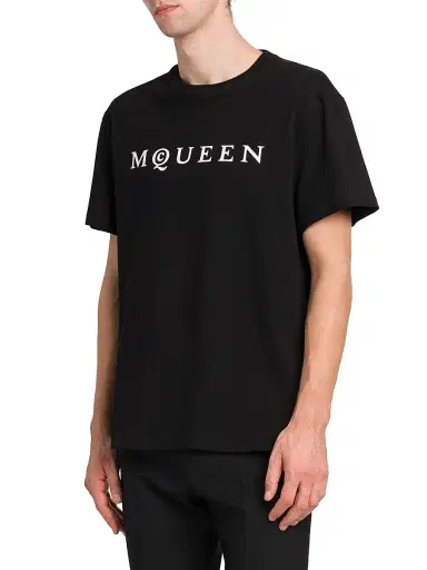 Alexander McQueen Men's Logo Cotton Crewneck T-Shirt - Black White - Size XXL | Thumbnail 4 Alexander McQueen Men's Logo Cotton Crewneck T-Shirt - Black White - Size XXL | Thumbnail 4