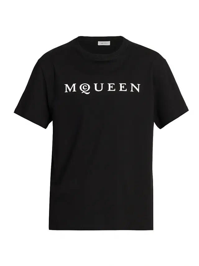 McQueen Men's Logo Cotton Crewneck T-Shirt - Black White