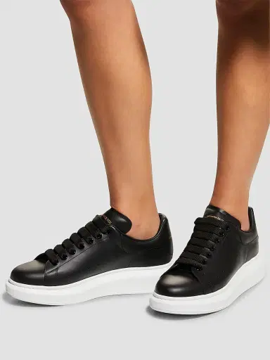 Alexander McQueen Women's Oversized Embossed Logo Leather Sneakers - Black - Size 12 | Thumbnail 2 Alexander McQueen Women's Oversized Embossed Logo Leather Sneakers - Black - Size 12 | Thumbnail 2