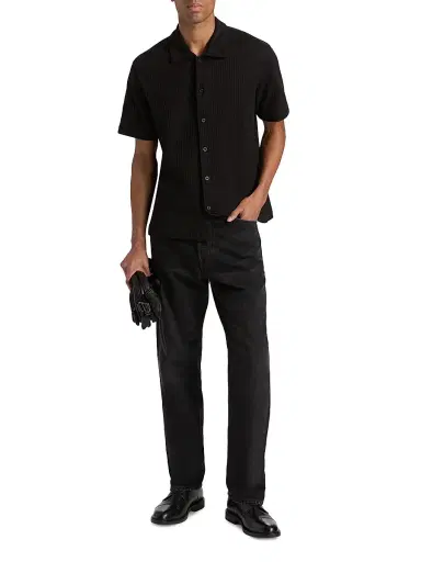 Vince Men's Pointelle Cotton-Blend Short-Sleeve Shirt - Black - Size XXL | Thumbnail 2