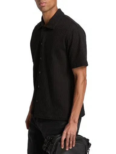 Vince Men's Pointelle Cotton-Blend Short-Sleeve Shirt - Black - Size XXL | Thumbnail 4