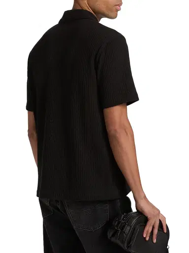 Vince Men's Pointelle Cotton-Blend Short-Sleeve Shirt - Black - Size XXL | Thumbnail 5