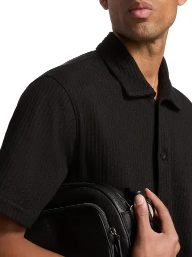 Vince Men's Pointelle Cotton-Blend Short-Sleeve Shirt - Black - Size XXL | Thumbnail 6