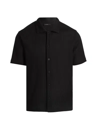 Vince Men's Pointelle Cotton-Blend Short-Sleeve Shirt - Black - Size XXL | Thumbnail 1