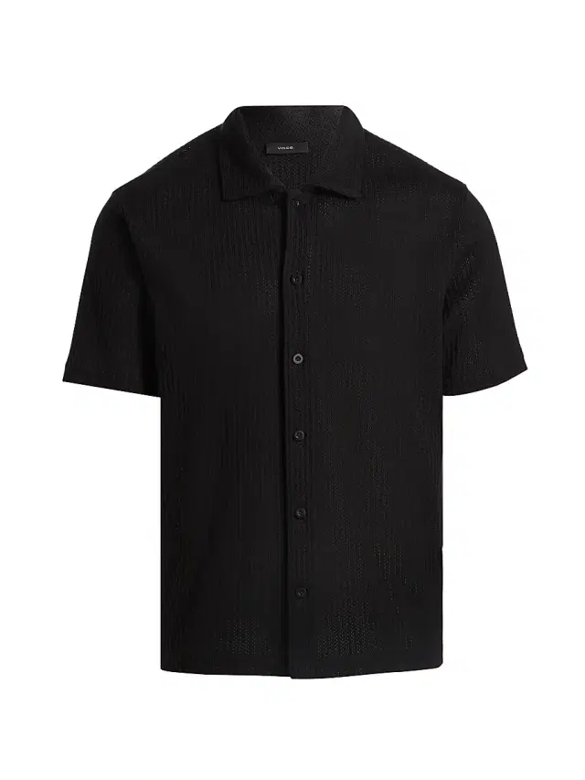 Vince Men's Pointelle Cotton-Blend Short-Sleeve Shirt - Black