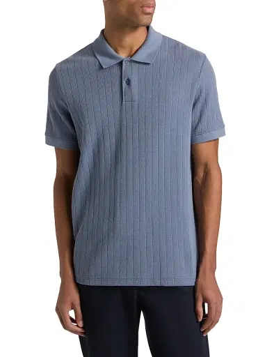 Vince Men's Drop-Needle Striped Pima Cotton Polo Shirt - Hawk Blue - Size XXL | Thumbnail 3
