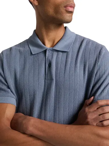 Vince Men's Drop-Needle Striped Pima Cotton Polo Shirt - Hawk Blue - Size XXL | Thumbnail 6