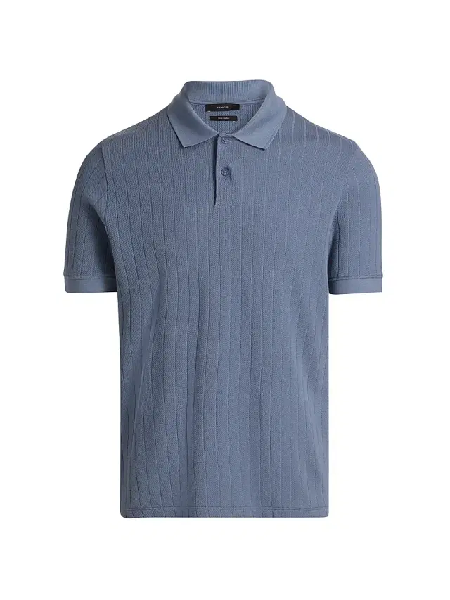 Vince Men's Drop-Needle Striped Pima Cotton Polo Shirt - Hawk Blue