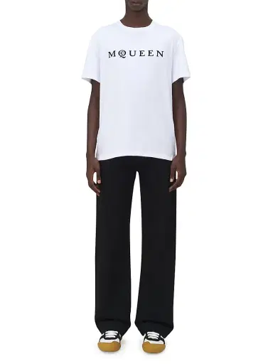 Alexander McQueen Men's Logo Cotton Crewneck T-Shirt - White Black - Size XXL | Thumbnail 2