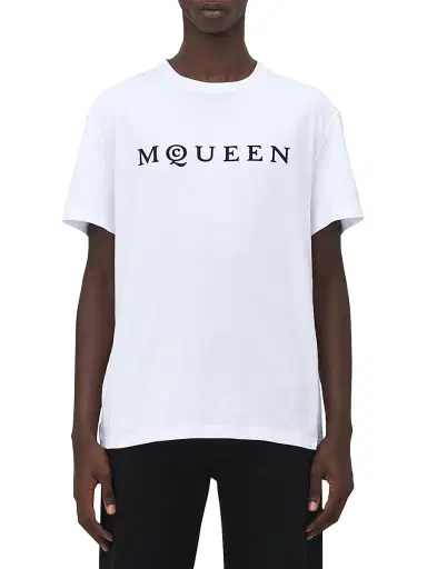 Alexander McQueen Men's Logo Cotton Crewneck T-Shirt - White Black - Size XXL | Thumbnail 3