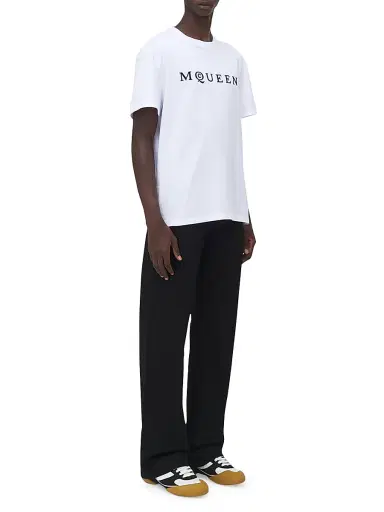 Alexander McQueen Men's Logo Cotton Crewneck T-Shirt - White Black - Size XXL | Thumbnail 5