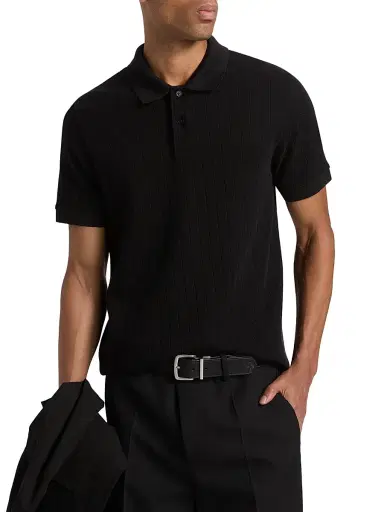 Vince Men's Drop-Needle Striped Pima Cotton Polo Shirt - Black - Size XXL | Thumbnail 3 Vince Men's Drop-Needle Striped Pima Cotton Polo Shirt - Black - Size XXL | Thumbnail 3