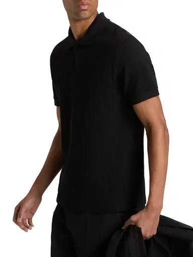 Vince Men's Drop-Needle Striped Pima Cotton Polo Shirt - Black - Size XXL | Thumbnail 4 Vince Men's Drop-Needle Striped Pima Cotton Polo Shirt - Black - Size XXL | Thumbnail 4