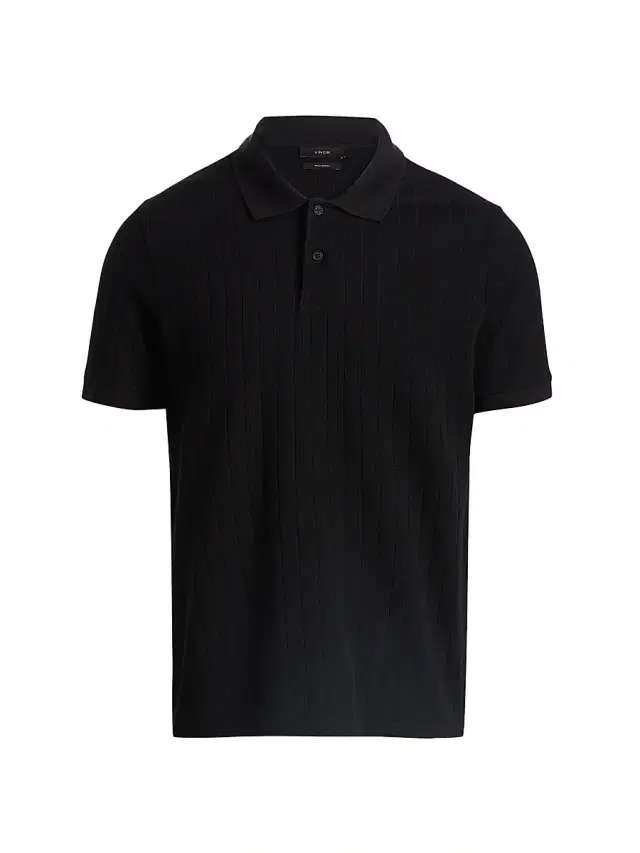Vince Men's Drop-Needle Striped Pima Cotton Polo Shirt - Black