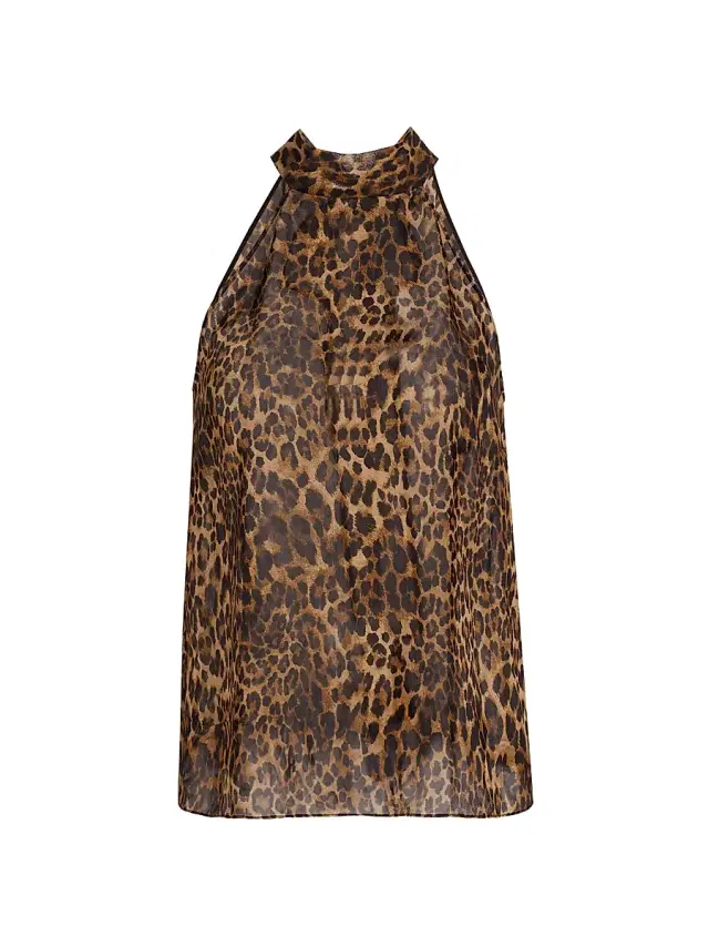 Nili Lotan Women's Alla Silk Halterneck Top - Vintage Leopard Print
