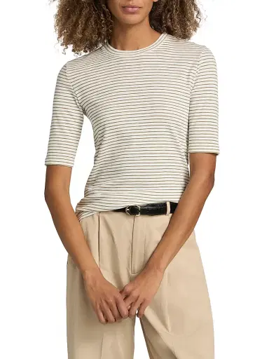 Vince Women's Striped Cotton-Blend Crewneck T-Shirt - Tapenade Combo - Size XXS | Thumbnail 3