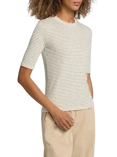 Vince Women's Striped Cotton-Blend Crewneck T-Shirt - Tapenade Combo - Size XXS | Thumbnail 4
