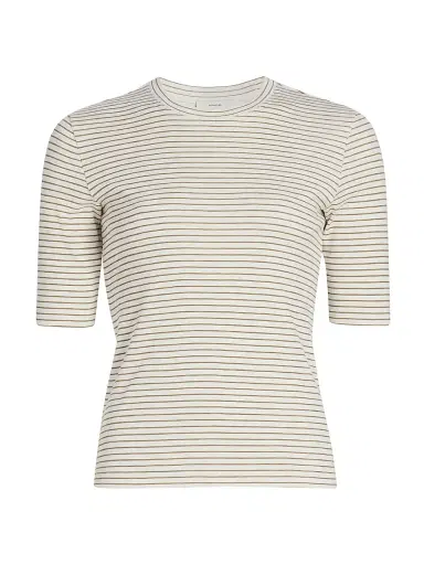 Vince Women's Striped Cotton-Blend Crewneck T-Shirt - Tapenade Combo - Size XXS | Thumbnail 1