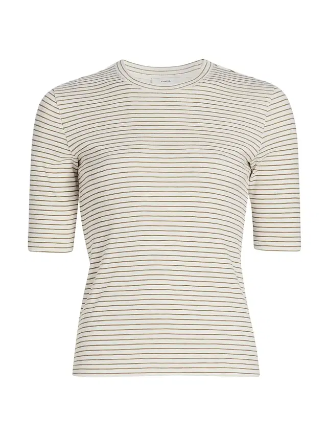 Vince Women's Striped Cotton-Blend Crewneck T-Shirt - Tapenade Combo