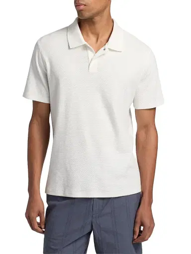 Vince Men's Mesh Knit Snap Polo Shirt - Off White - Size XXL | Thumbnail 3