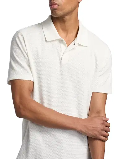 Vince Men's Mesh Knit Snap Polo Shirt - Off White - Size XXL | Thumbnail 6
