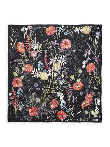 Alexander McQueen Women's Floral Spider Silk Square Scarf - Black Ivory | Thumbnail 1