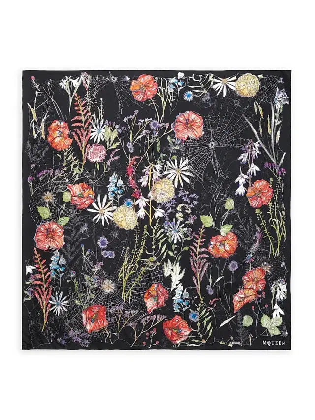 Women's Floral Spider Silk Square Scarf - Black