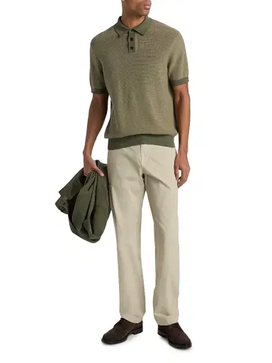 Vince Men's Colorblocked Feed-Stripe Cotton-Cashmere Polo Shirt - Coulter Green Desert Brush - Size XXL | Thumbnail 2 Vince Men's Colorblocked Feed-Stripe Cotton-Cashmere Polo Shirt - Coulter Green Desert Brush - Size XXL | Thumbnail 2